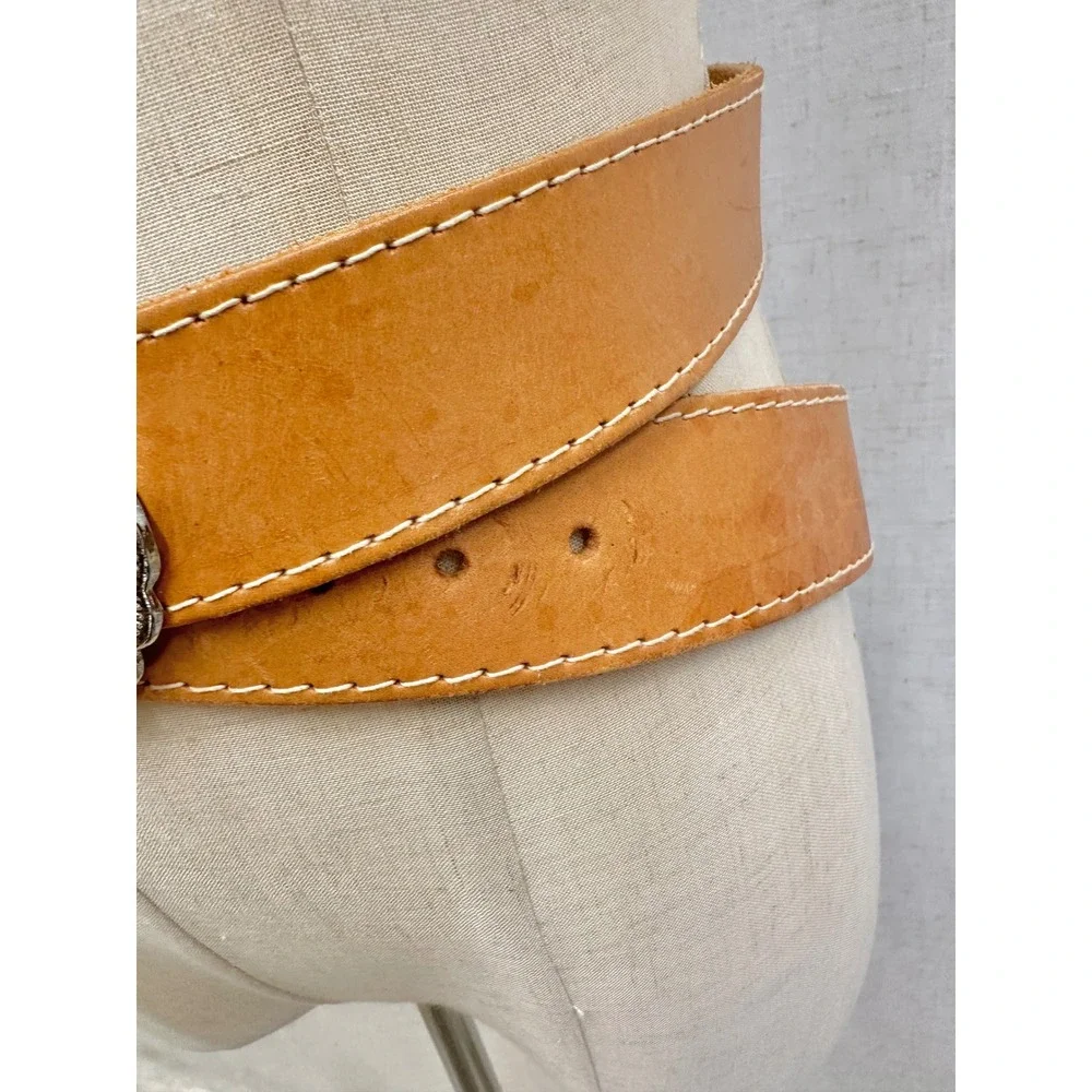 Carole Little Tan Leather Silver Concho Belt Womens Size M Western Boho 90s